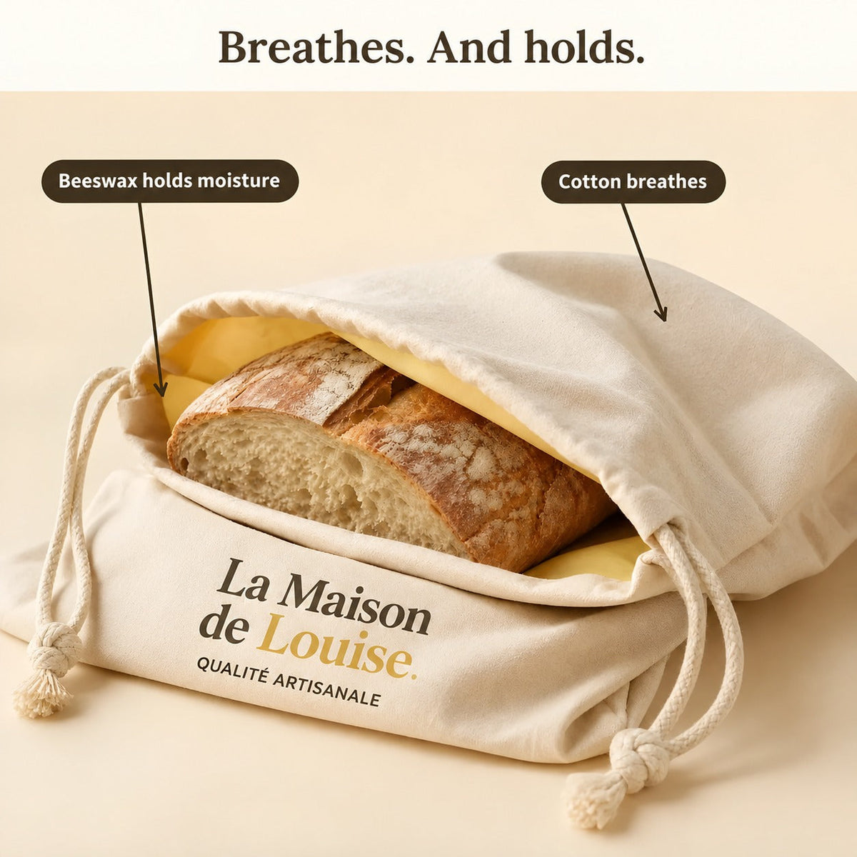Cotton breathes, beeswax holds moisture