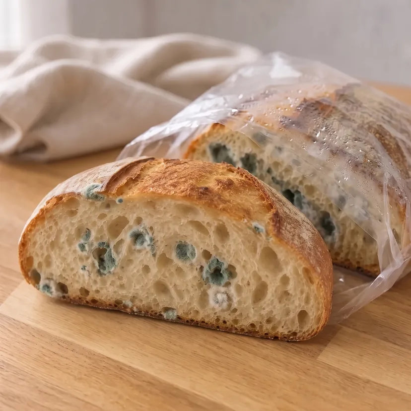 Same loaf in the plastic bag, day 5: moldy