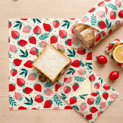 Three sizes of beeswax food wraps
