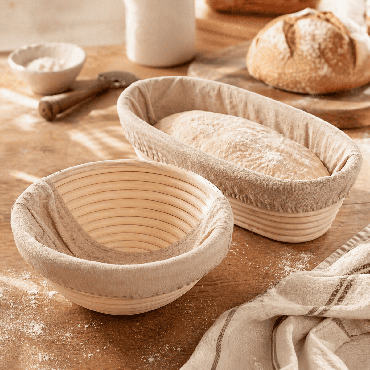 Round 8.9 in and oval 9.8 in bread proofing baskets
