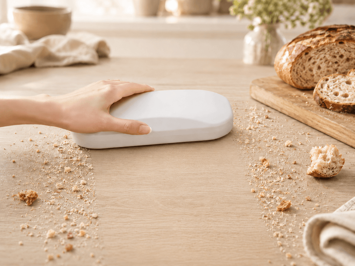 Table crumb sweeper with soft brush
