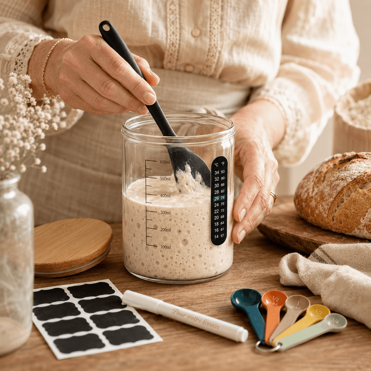 Sourdough kit accessories: spatula and measuring spoons