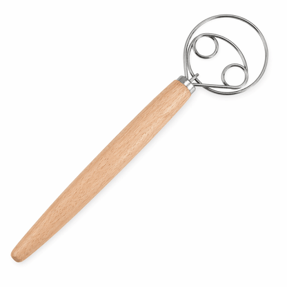 Danish dough whisk with wooden handle