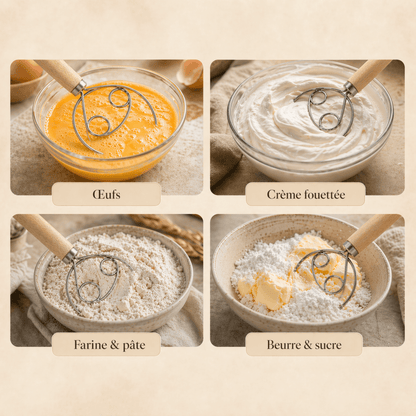 Danish dough whisk in a bowl of flour