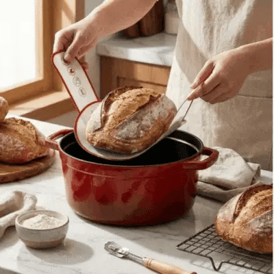 Round bread baking mat with long handles