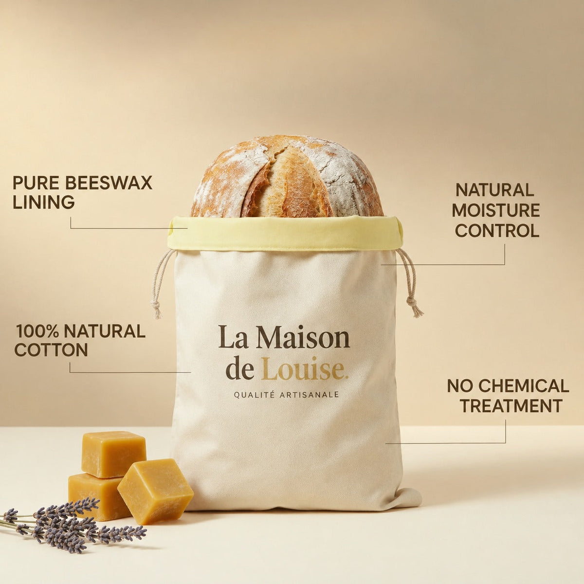 Pure beeswax lining, 100% natural cotton