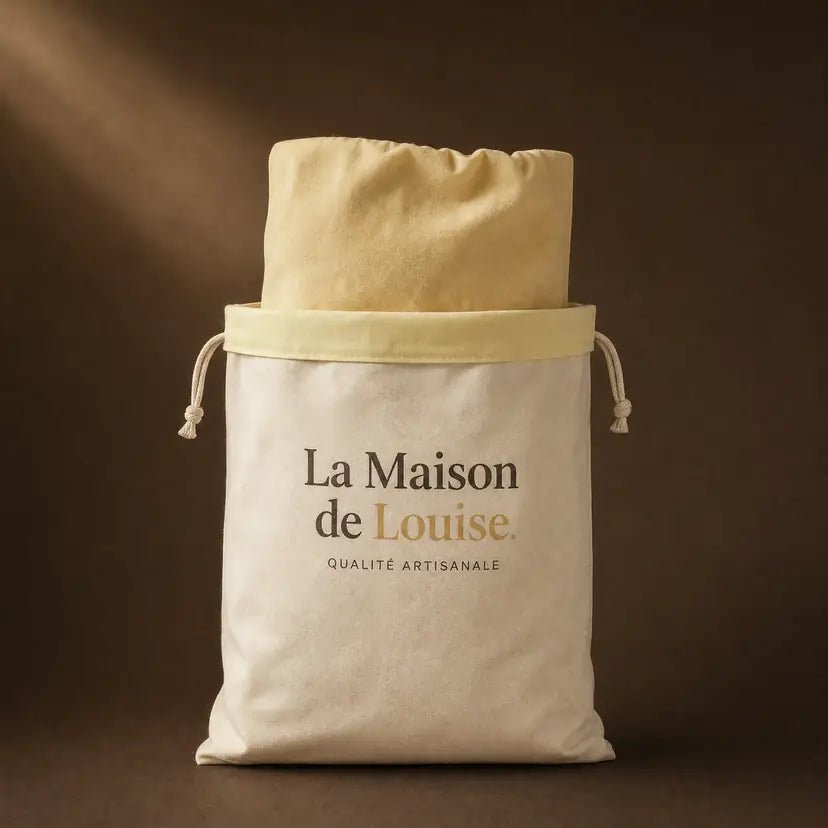 Cotton The Louise Bag with its beeswax lining half pulled out, 13 × 17 in